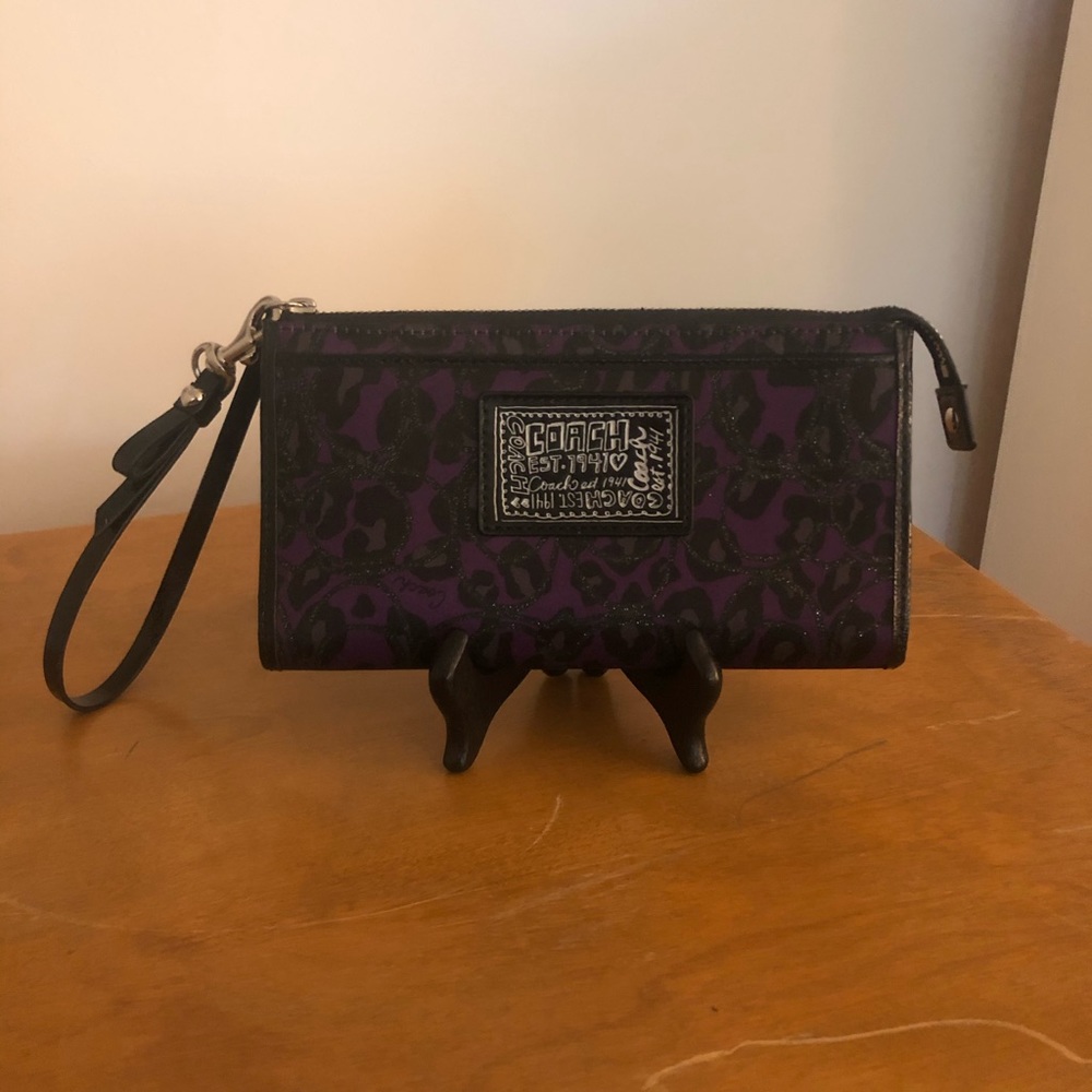 Coach Purple Ocelot Leopard Wristlet